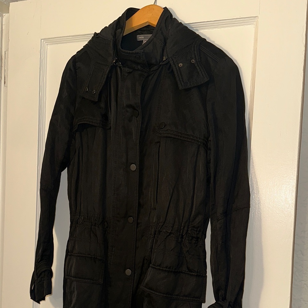 Vince Women's Black Parka Hooded Rain Jacket